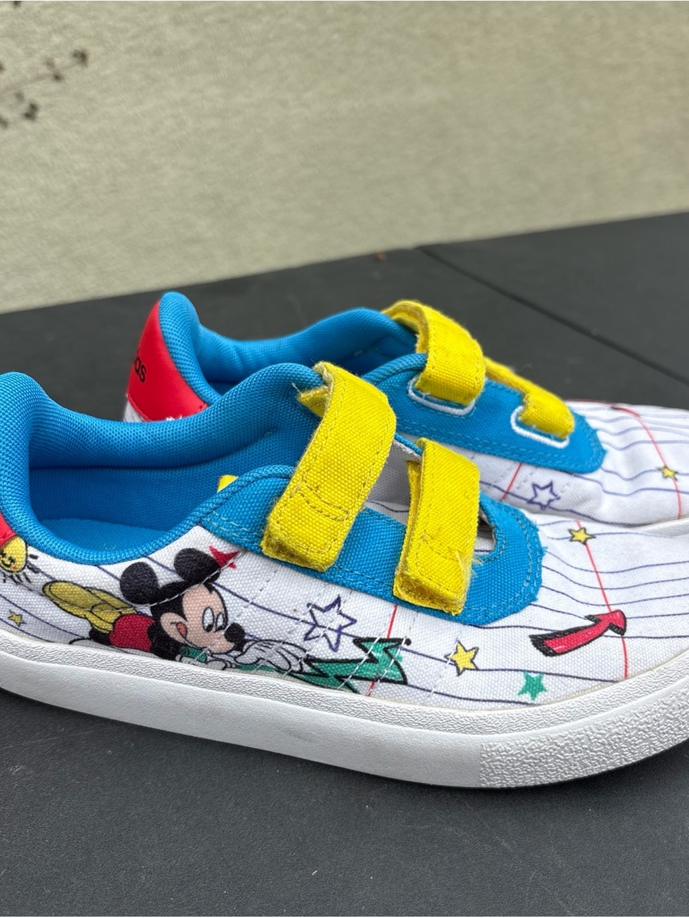adidas Kids White Sneakers with Blue & Yellow Accents